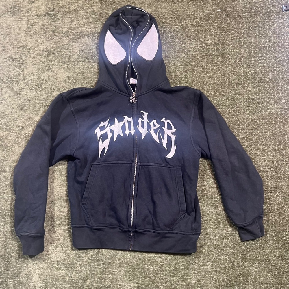 Starry Sonder Full Zip Hoodie Mens Small Black Spider Web Mask Full Zip Hoodie